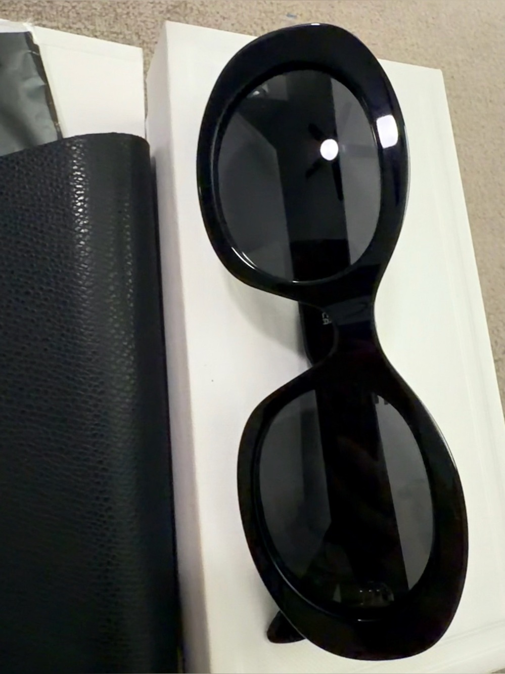 Celine Triomphe Logo Oval Acetate Sunglasses 🕶️ All Black - Picture 3 of 12